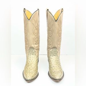 Vintage ACME Beige Ostrich Leather Western Cowboy Boots